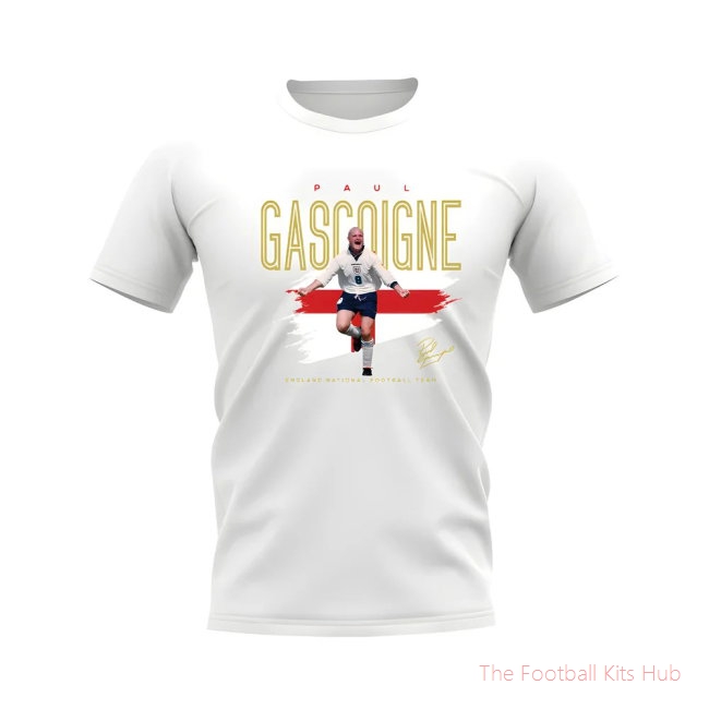 Paul Gascoigne England Football Celebration T-Shirt (White)-unisoccer store