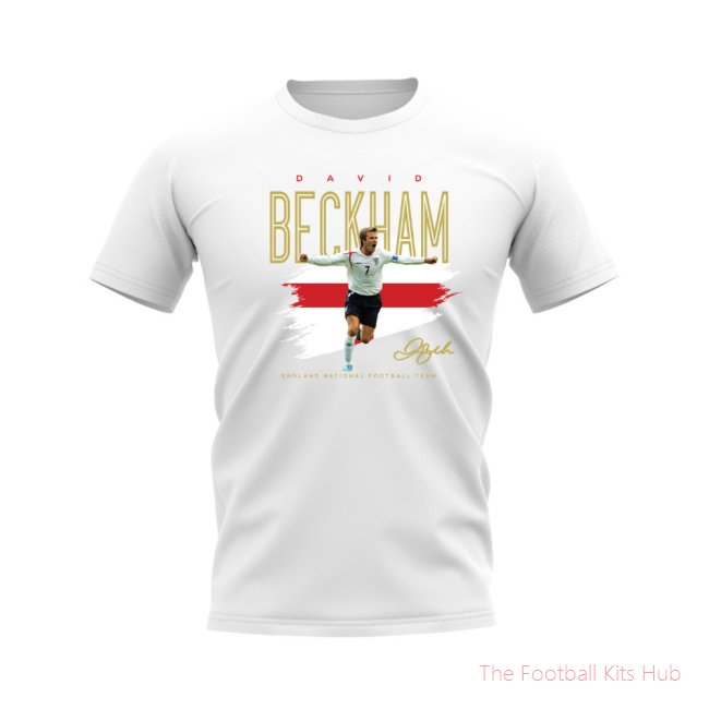 David Beckham England Football Celebration T-Shirt (White)-unisoccer store