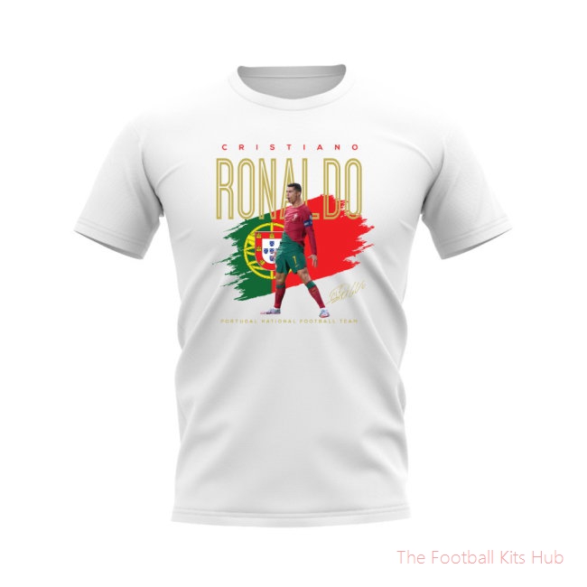 Cristiano Ronaldo Portugal Football Celebration T-Shirt (White)-unisoccer store