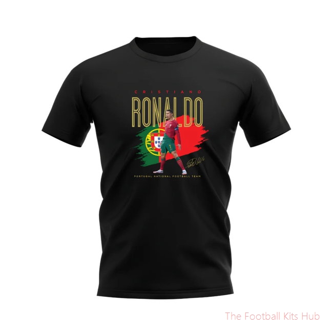Cristiano Ronaldo Portugal Football Celebration T-Shirt (Black)-unisoccer store