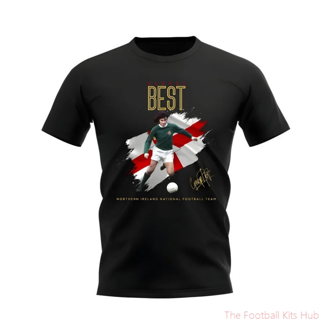 George Best Northern Ireland Image T-Shirt (Black)-unisoccer store