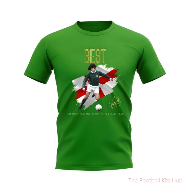 George Best Northern Ireland Image T-Shirt (Green)-unisoccer store