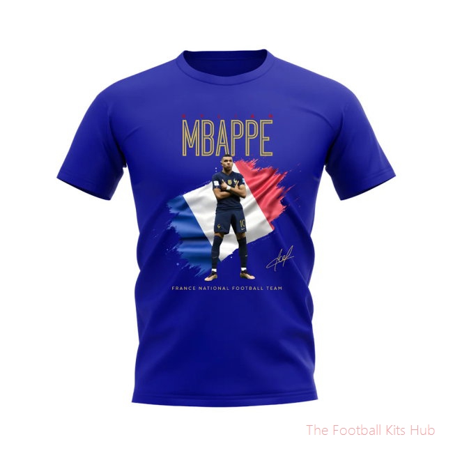 Kylian Mbappe France Celebration T-Shirt (Blue)-unisoccer store