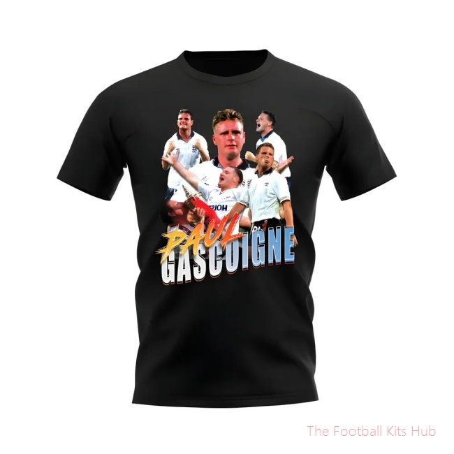 Paul Gascoigne England Bootleg T-Shirt (Black)-unisoccer store