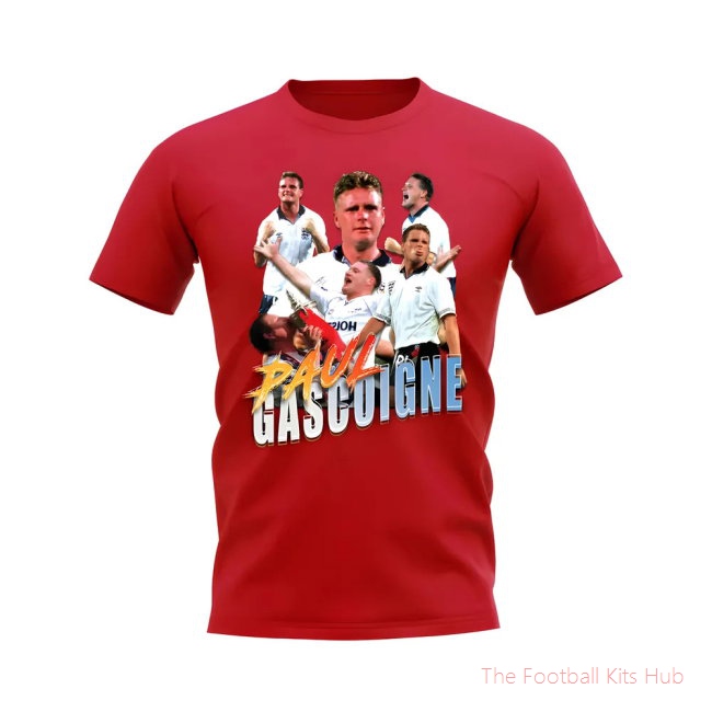 Paul Gascoigne England Bootleg T-Shirt (Red)-unisoccer store