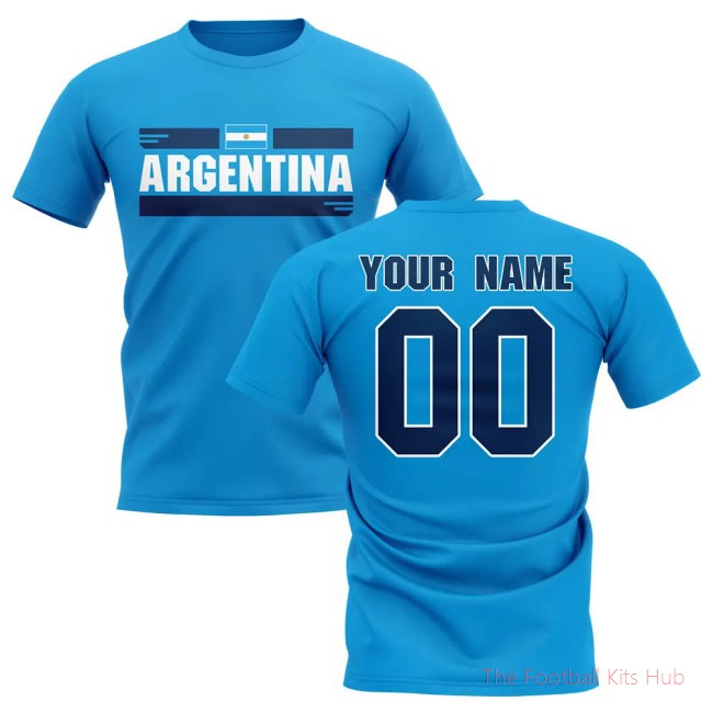 Personalised Argentina Fan Football T-Shirt (Sky Blue)-unisoccer store