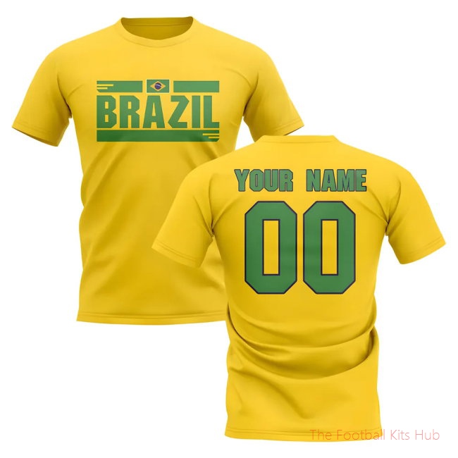 Personalised Brazil Fan Football T-Shirt (yellow)-unisoccer store