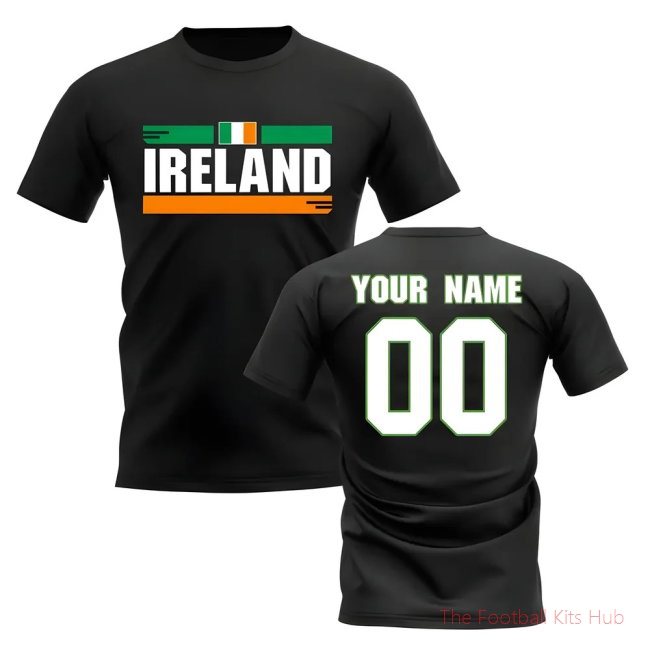 Personalised Ireland Fan Football T-Shirt (black)-unisoccer store