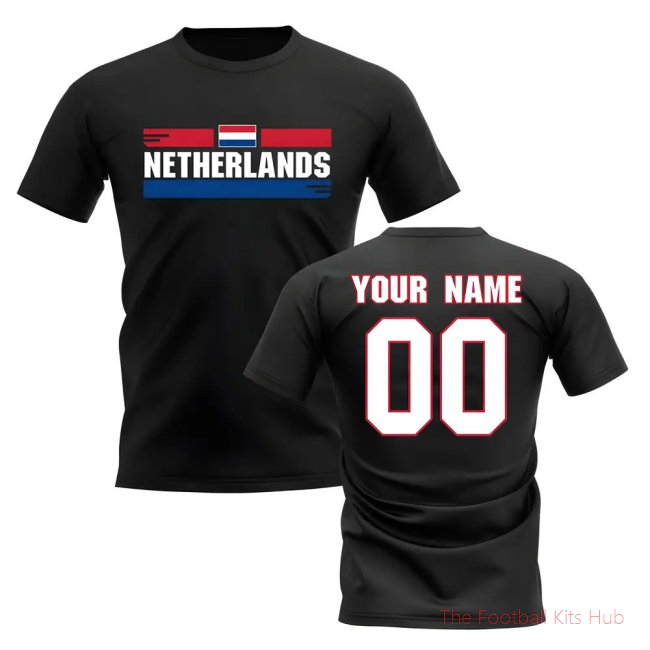 Personalised Netherlands Fan Football T-Shirt (black)-unisoccer store