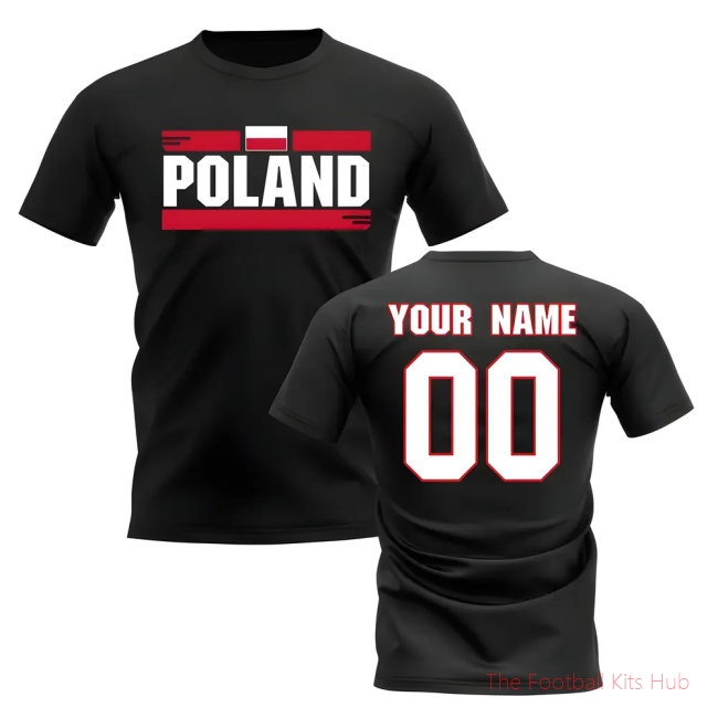 Personalised Poland Fan Football T-Shirt (black)-unisoccer store