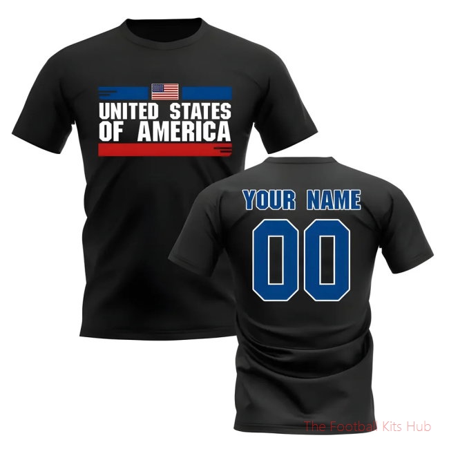 Personalised United States Fan Football T-Shirt (black)-unisoccer store