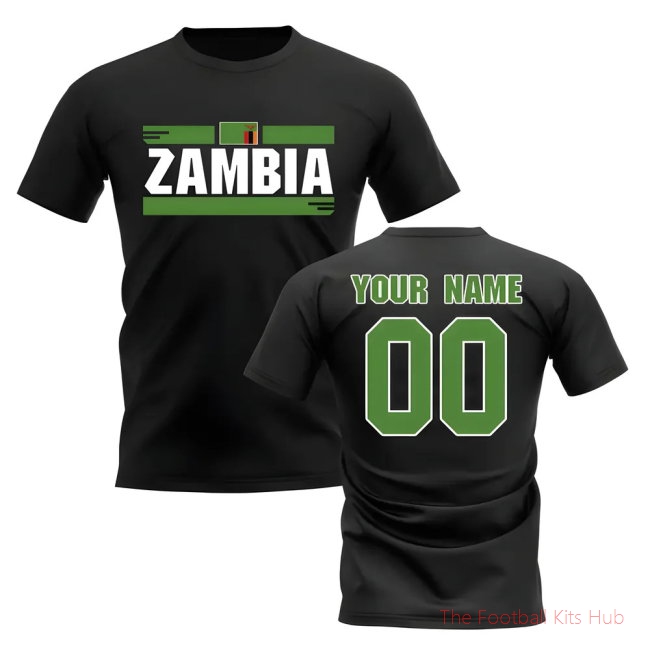 Personalised Zambia Fan Football T-Shirt (black)-unisoccer store