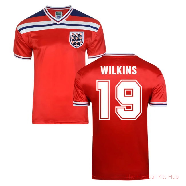 Score Draw England World Cup 1982 Away Shirt (Wilkins 19)-unisoccer store