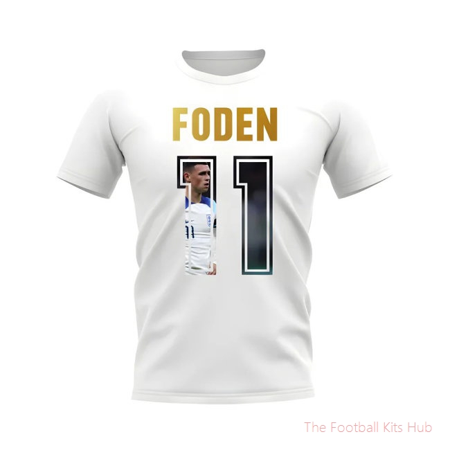 Phil Foden Name And Number England T-Shirt (White)-unisoccer store