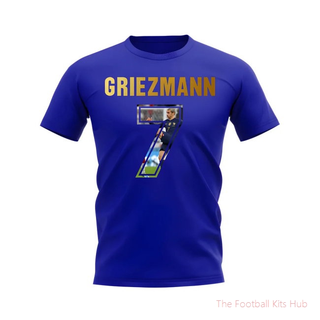 Antoine Griezmann Name And Number France T-Shirt (Blue)-unisoccer store