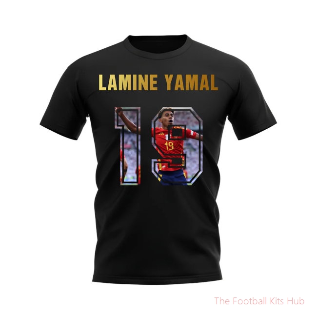 Lamine Yamal Name And Number Spain T-Shirt (Black)-unisoccer store