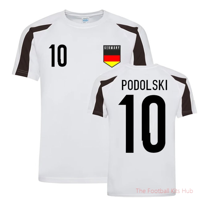 Lukas Podolski Germany Sports Training Jersey (White-Black)-unisoccer store