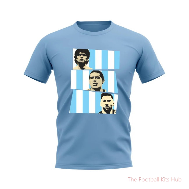 Maradona Riquelme Messi Argentina Trio T-Shirt (Sky)-unisoccer store