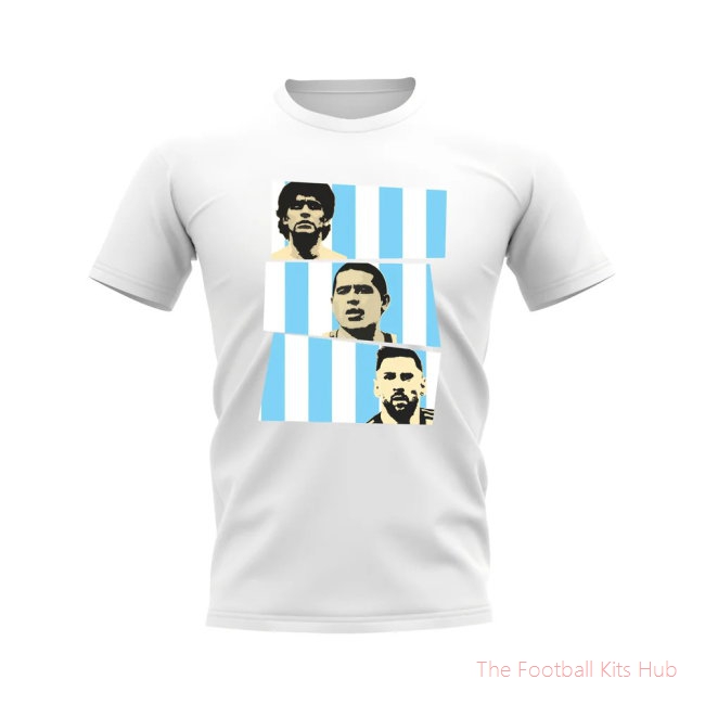 Maradona Riquelme Messi Argentina Trio T-Shirt (White)-unisoccer store