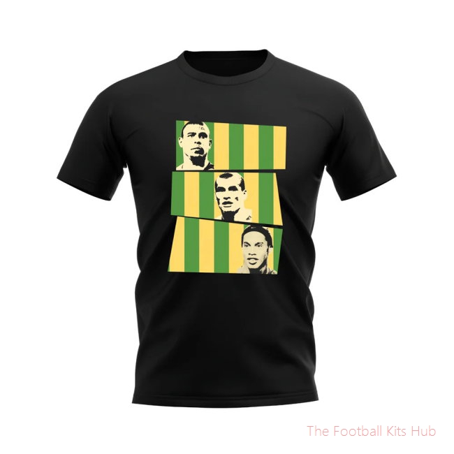 Ronaldo Rivaldo Ronaldinho Brazil Trio T-Shirt (Black)-unisoccer store