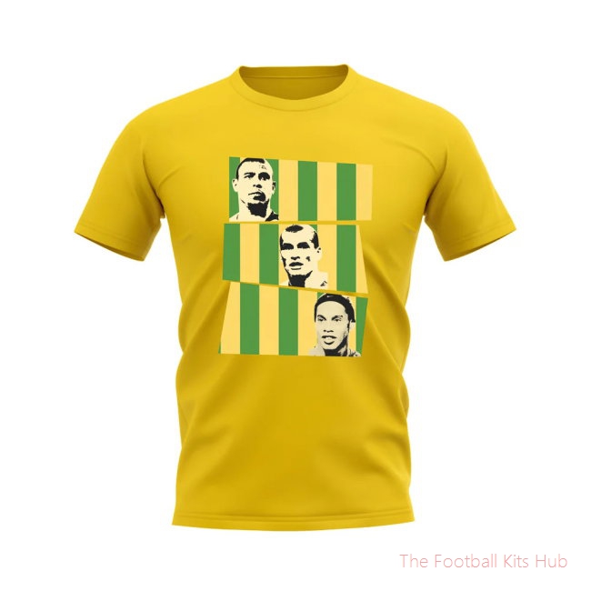 Ronaldo Rivaldo Ronaldinho Brazil Trio T-Shirt (Yellow)-unisoccer store
