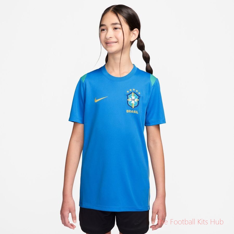Brazil Training T-Shirt Dri-FIT Academy Pro World Cup 2026 - Photo Blue/Light Menta/Midwest Gold Kids-unisoccer store