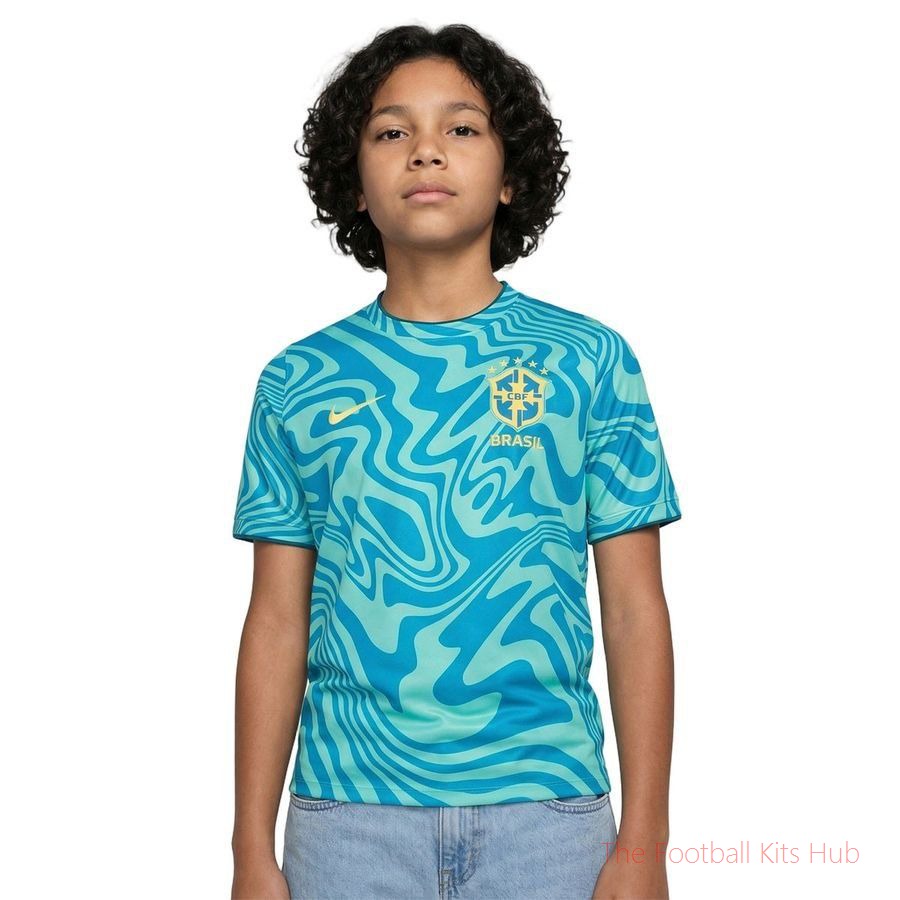 Brazil Training T-Shirt Dri-FIT Pre Match World Cup 2026 - Light Menta/Photo Blue Kids-unisoccer store