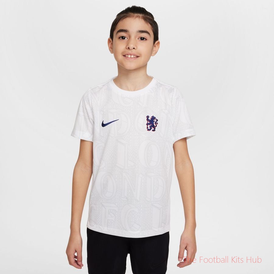Chelsea Training T-Shirt Dri-FIT Academy Pro Pre Match - White/Pure Platinum/Rush Blue Kids-unisoccer store