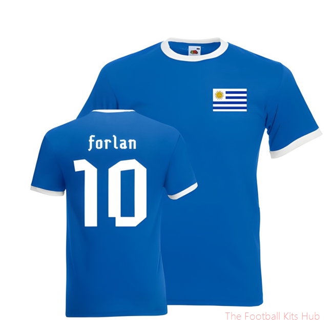 Diego Forlan Uruguay Ringer Tee (blue)-unisoccer store