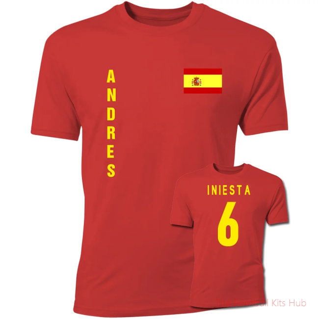 Andres Iniesta Spain Flag T-Shirt (Red)-unisoccer store