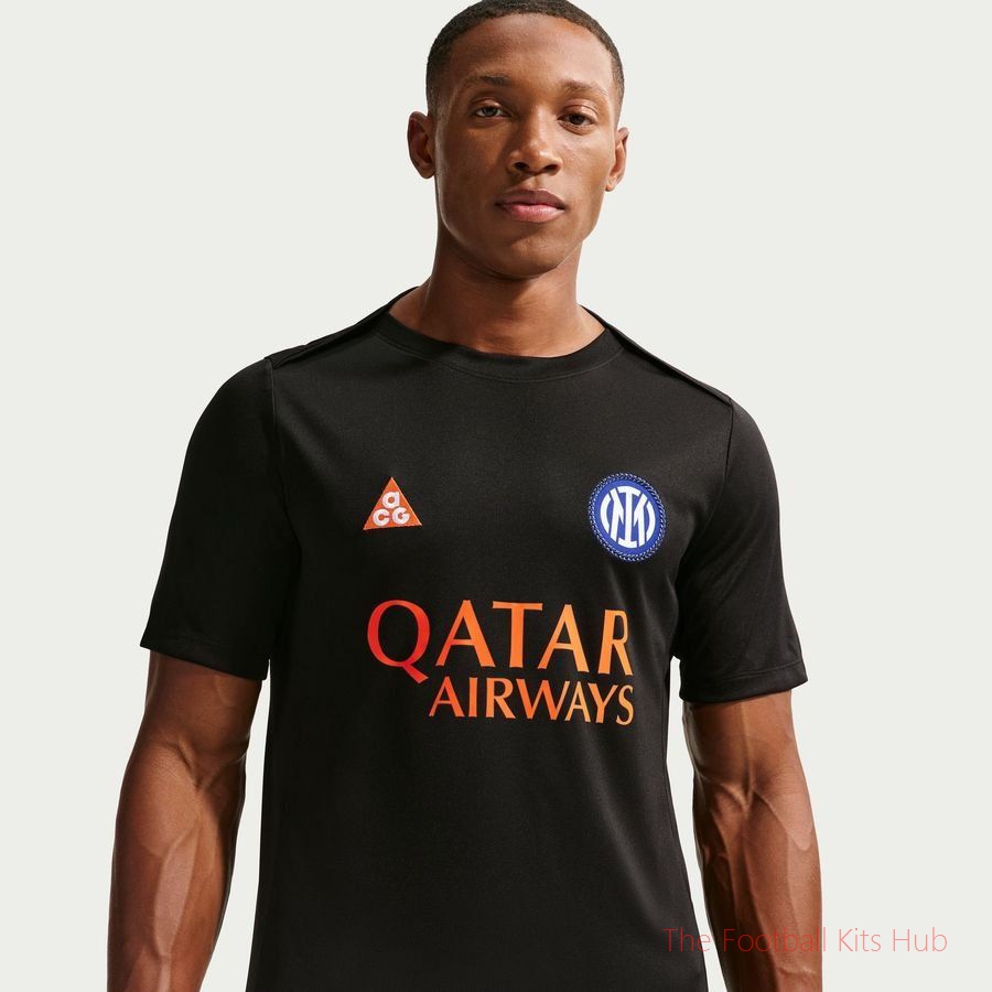 Inter X ACG Training T-Shirt Dri-FIT Academy Pro Pre Match 4th - Black/Safety Orange-unisoccer store