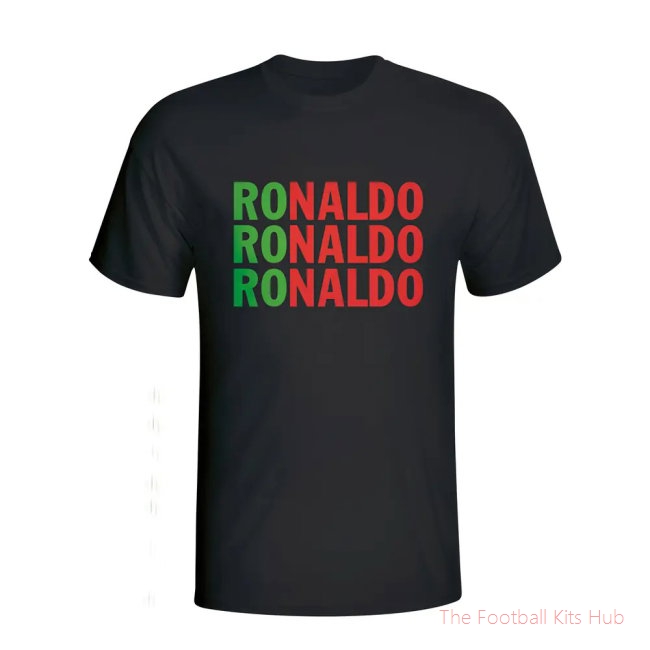 Cristiano Ronaldo Portugal Player Flag T-shirt (black) - Kids-unisoccer store