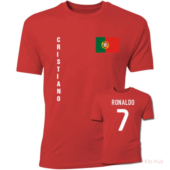 Cristiano Ronaldo Portugal Flag T-Shirt (Red)-unisoccer store