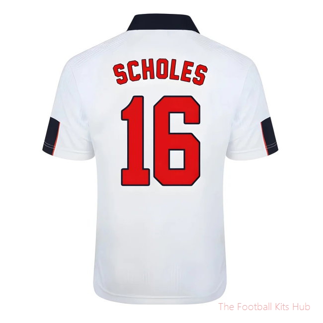 Score Draw England World Cup 1998 Home Shirt (Scholes 16)-unisoccer store