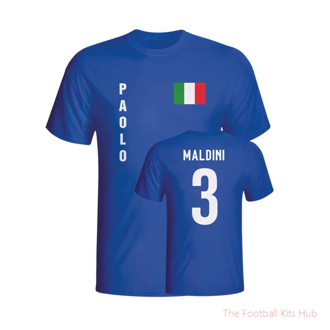 Paolo Maldini Italy Flag T-shirt (blue) - Kids-unisoccer store