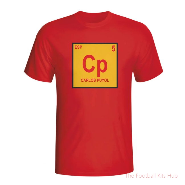 Carlos Puyol Spain Periodic Table T-shirt (red)-unisoccer store