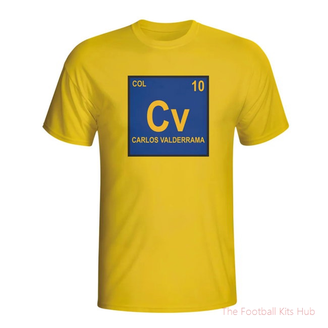 Carlos Valderrama Colombia Periodic Table T-shirt (yellow)-unisoccer store