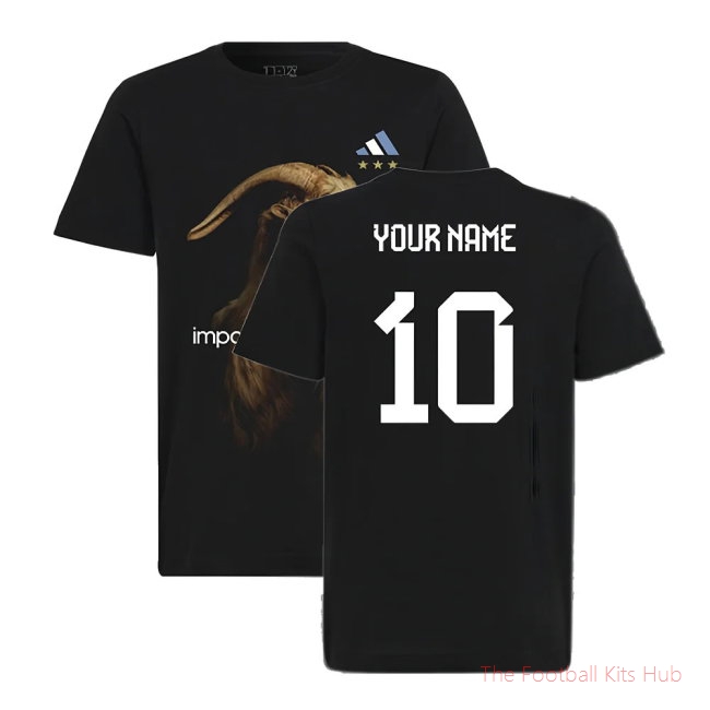 Messi Football GOAT Graphic Tee (Black) - Kids (Your Name)-unisoccer store