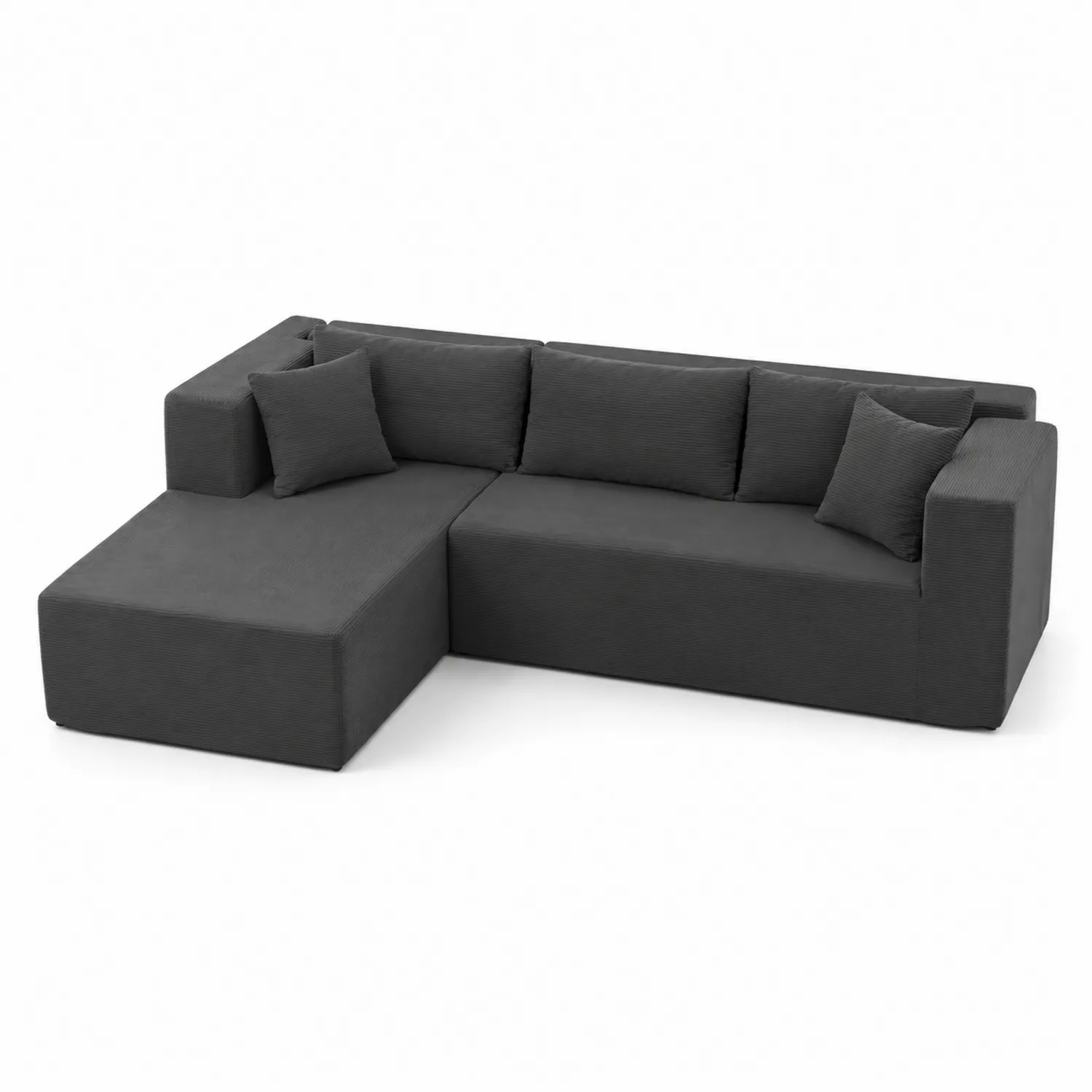 Narożna sofa z tkaniny szarej z poduszkami