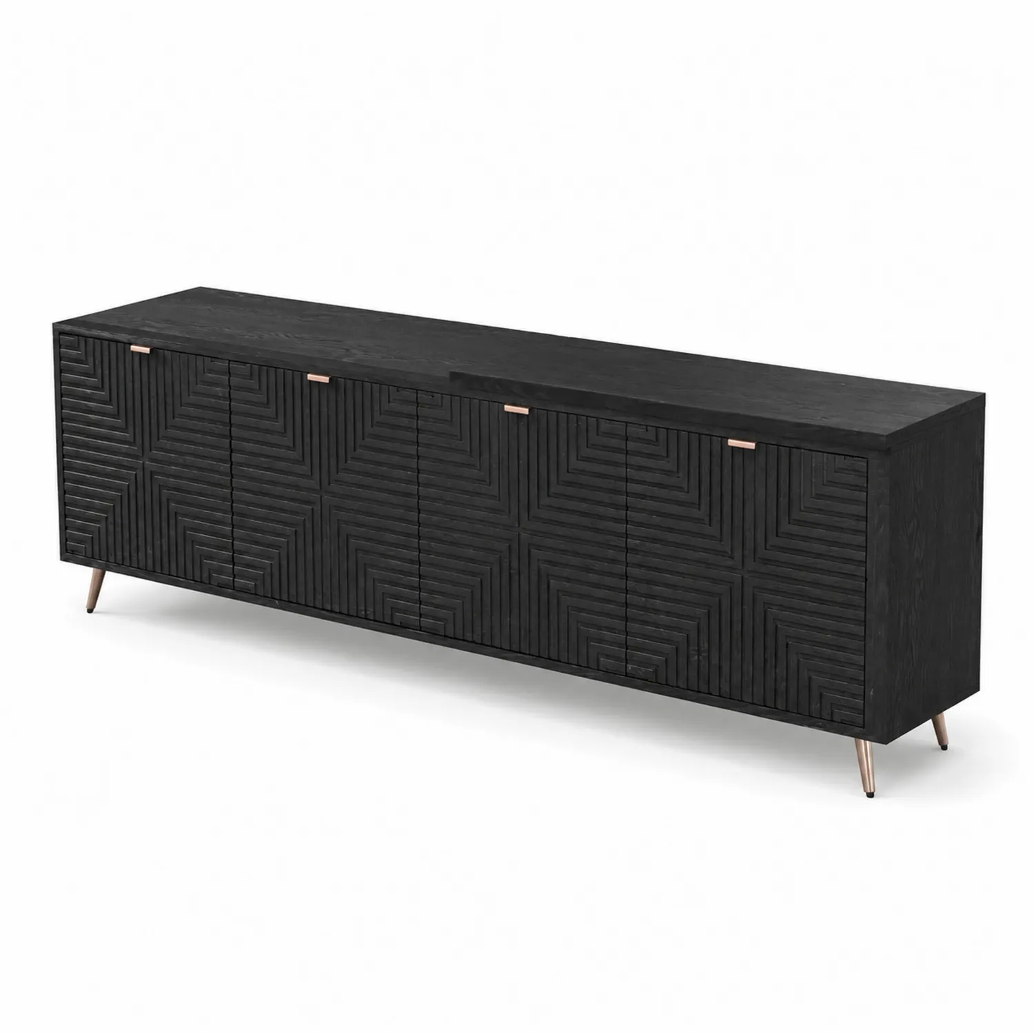 Komoda RTV czarna z drewna dębowego i metalu 200x40x60cm