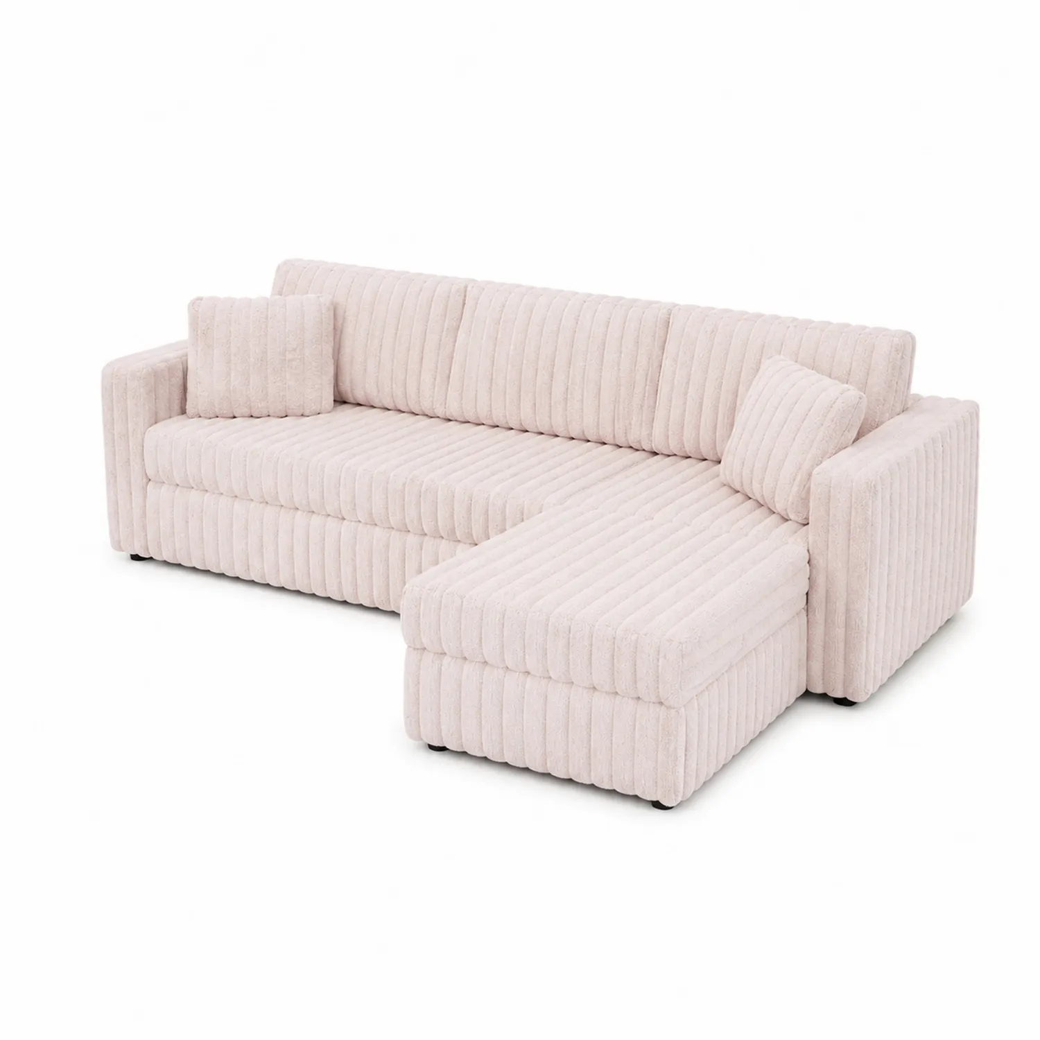 Narożna sofa kremowa z szezlongiem z poliestru