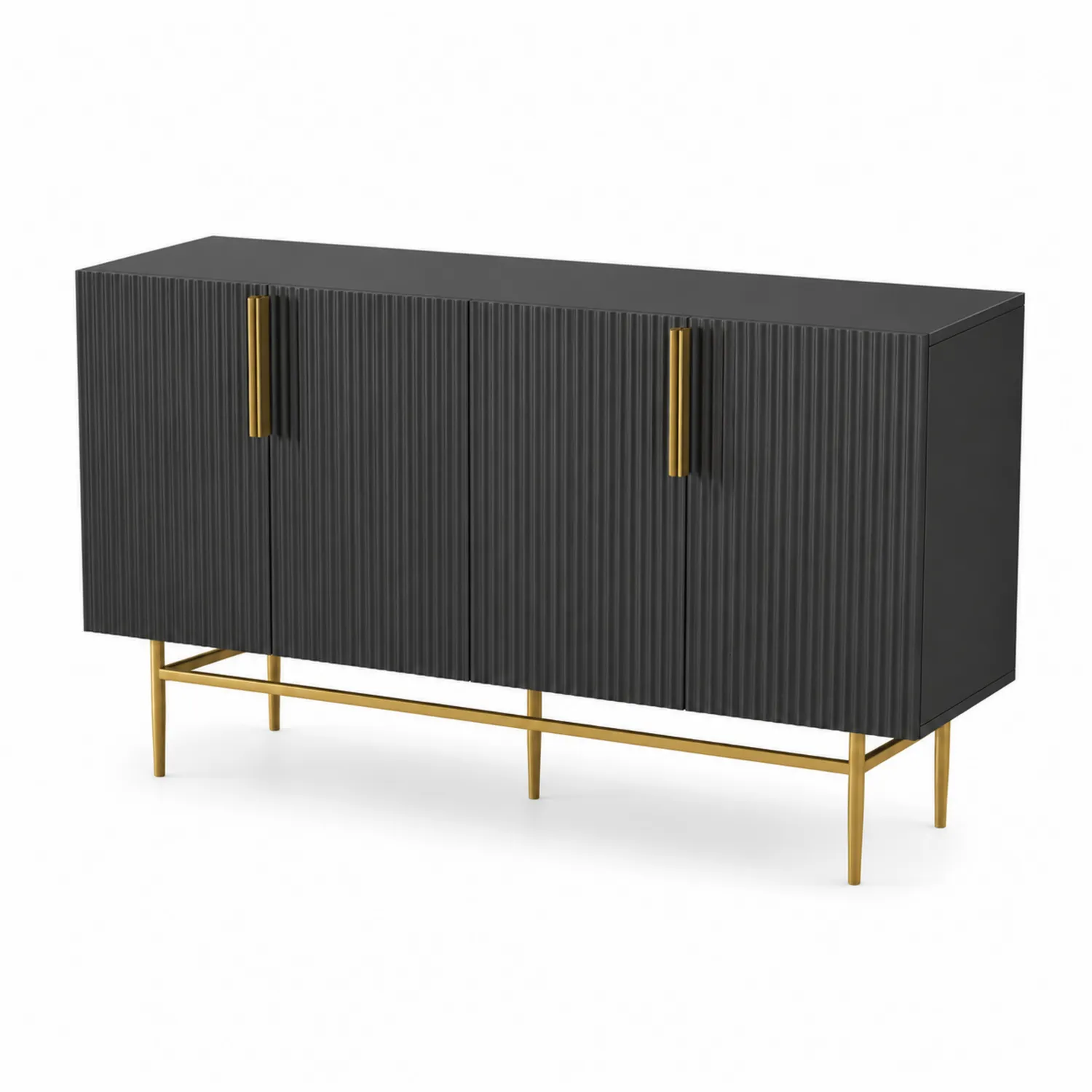 Czarna komoda z MDF z metalową złotą podstawą 150x40x85cm
