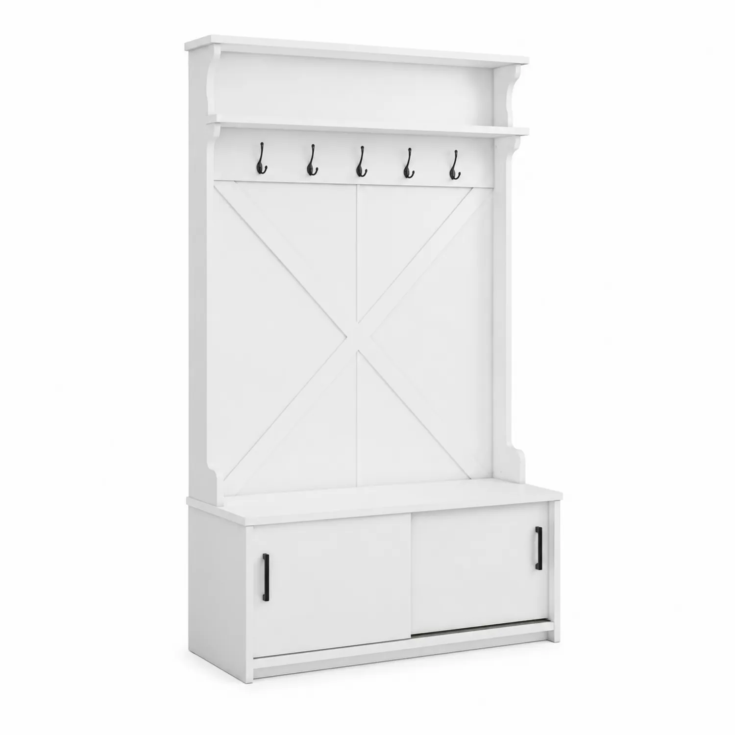 Biały stojak na ubrania z półką z MDF 180cm