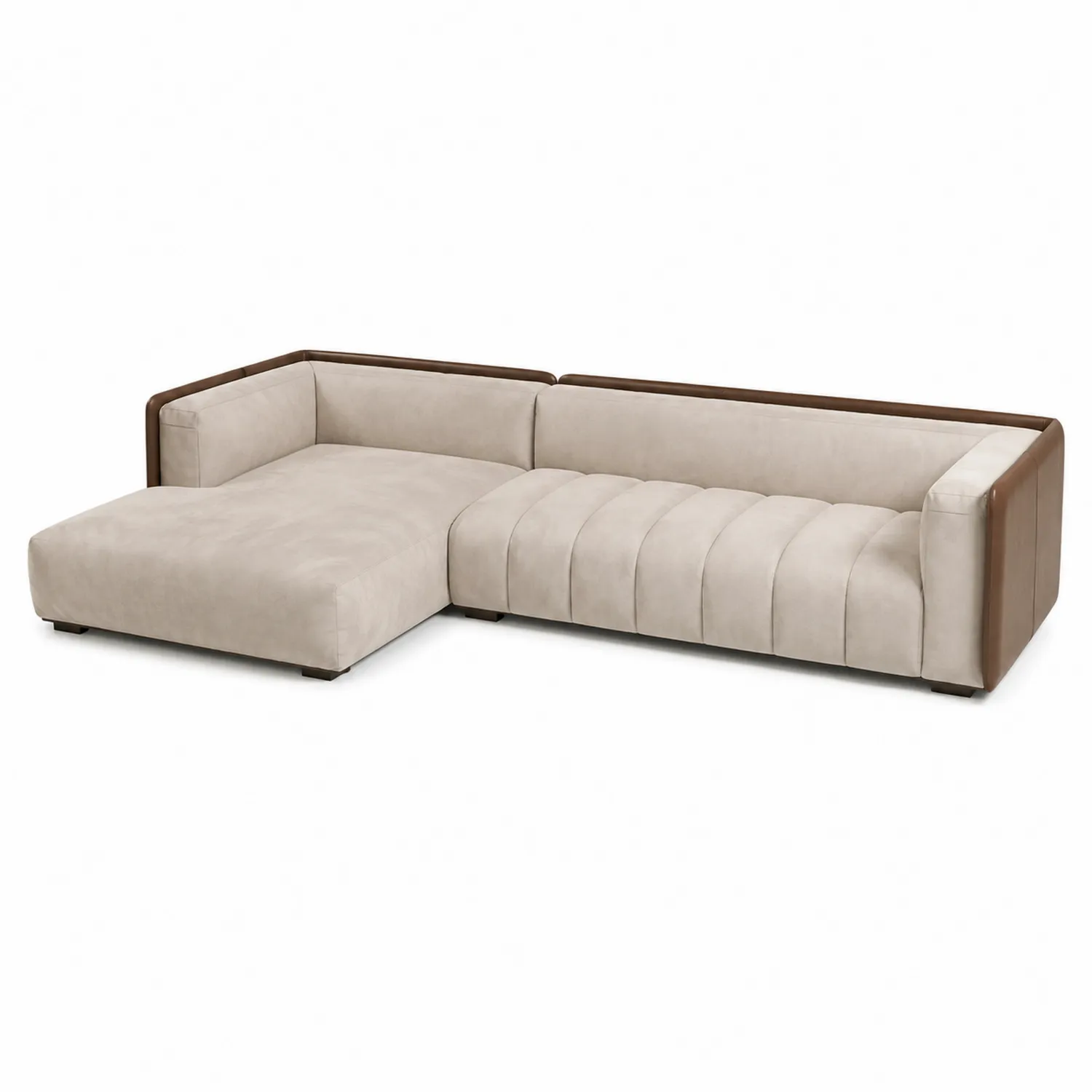 Narożna sofa modułowa z poliestru i ekoskóry beżowa