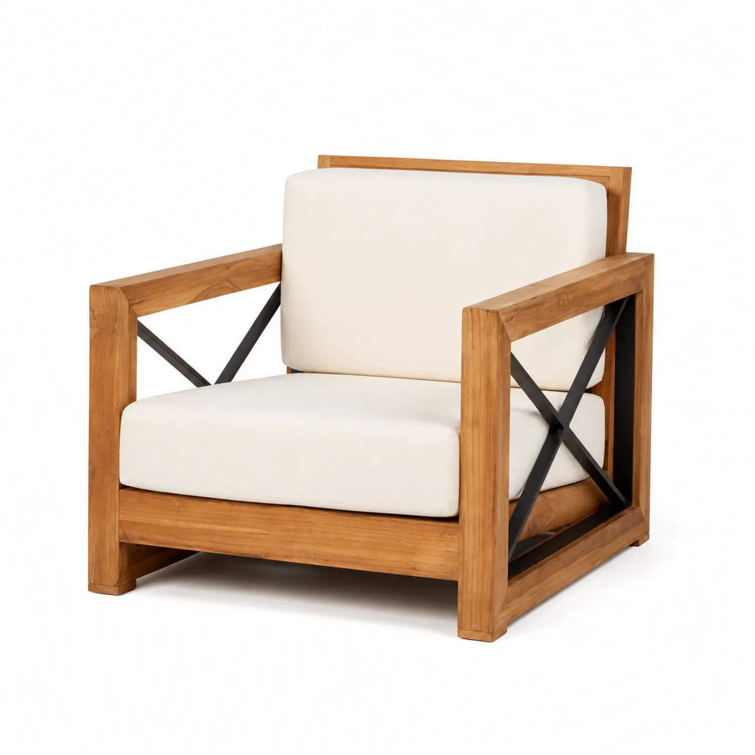 Fotel ogrodowy z drewna teak i metalu, beżowy, 82x75x76 cm