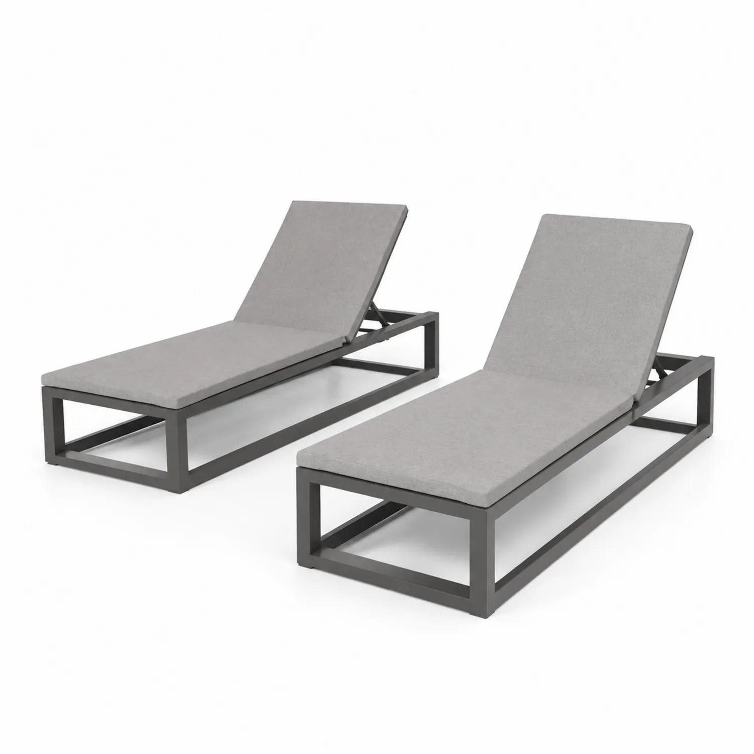 Zestaw 2 Leżaków Ogrodowych Aluminiowych z Poliesterem Szary