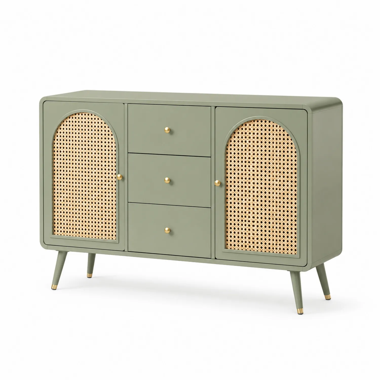 Holz- und Rattansideboard mit Bögen 120x40x80 cm Grün