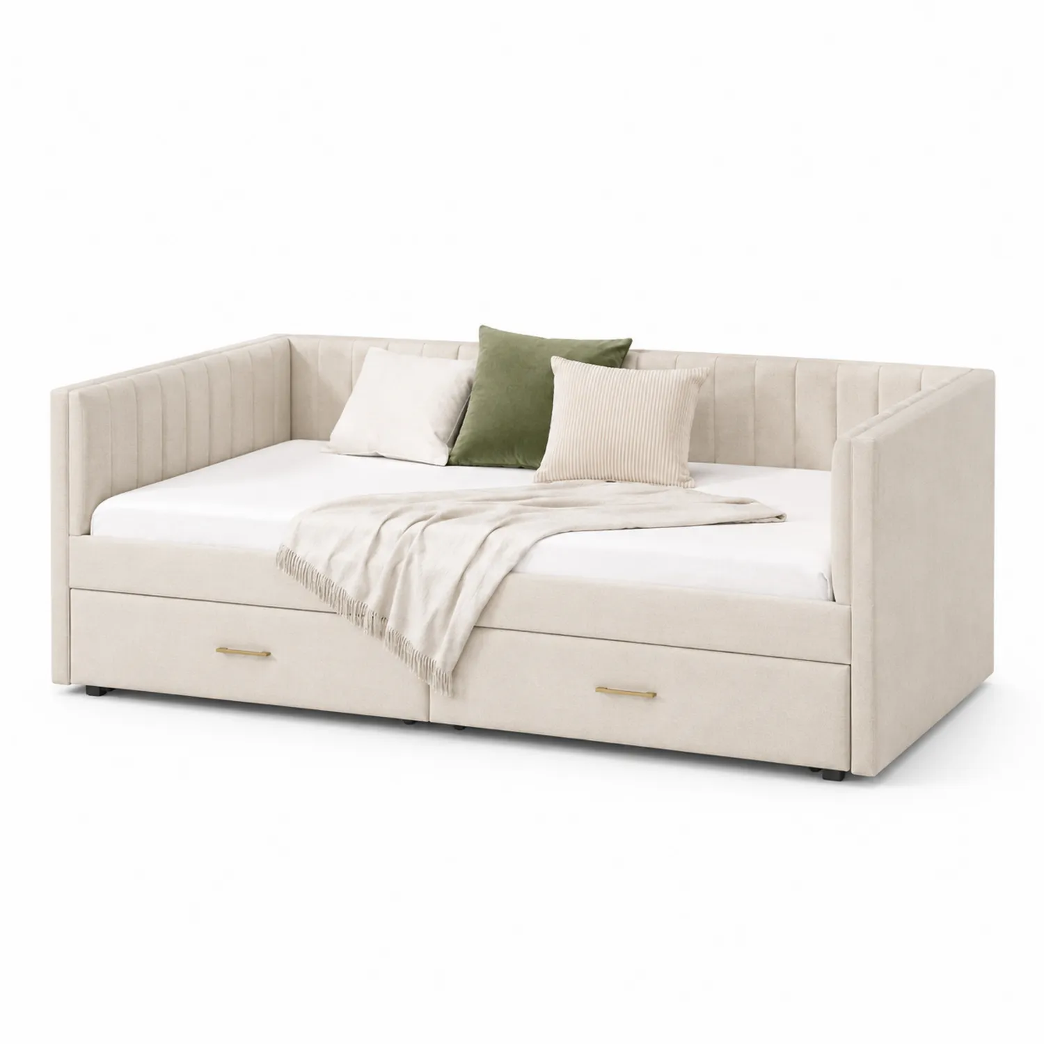 Tagesbett Velours Beige mit Schubladen 200x90 cm