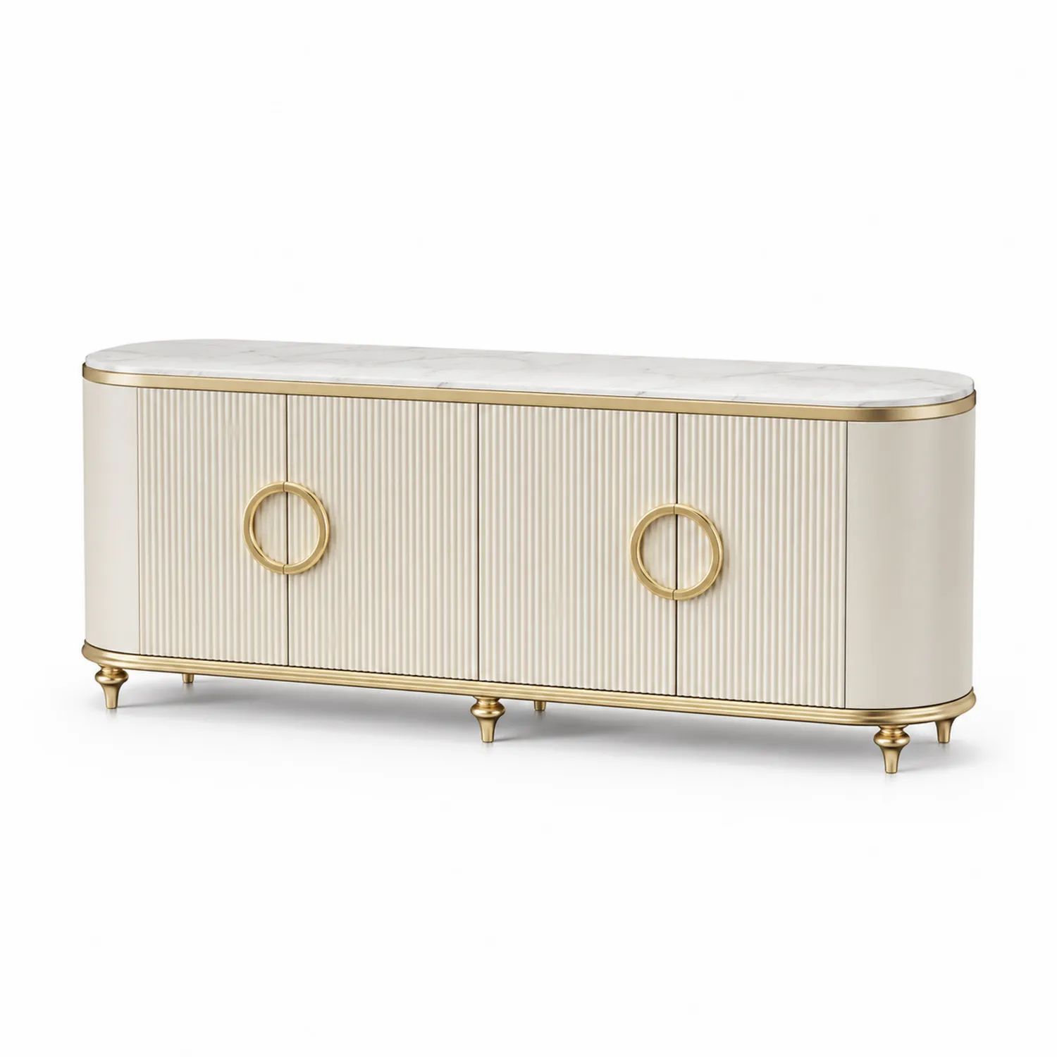 Holz-Sideboard mit Marmorplatte Creme/Gold 180x50x75 cm