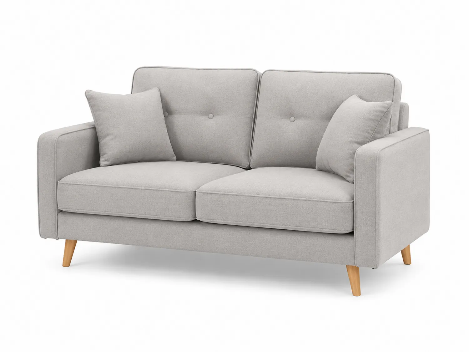 Zweisitzer Sofa aus Stoff mit Holzbeinen in Hellgrau